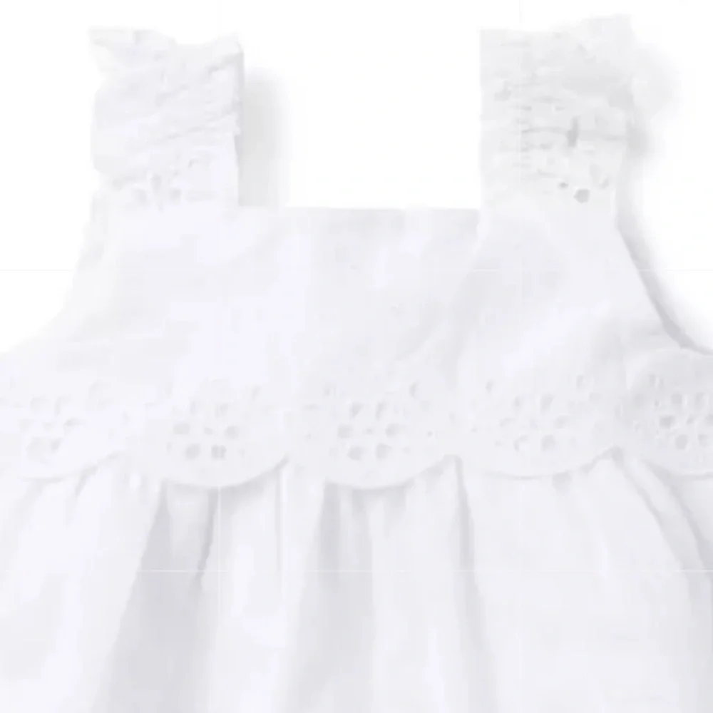 Janie And Jack Baby  Eyelet Cotton White Dress Size 6-12 Months